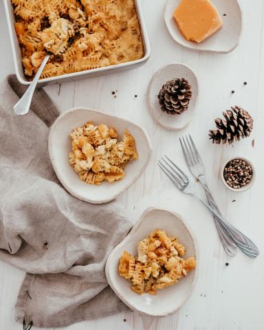 Gratin de pâtes crème butternut et vieux Chimay