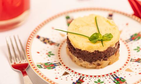 Hachis parmentier de fête au boudin noir et aux pommes