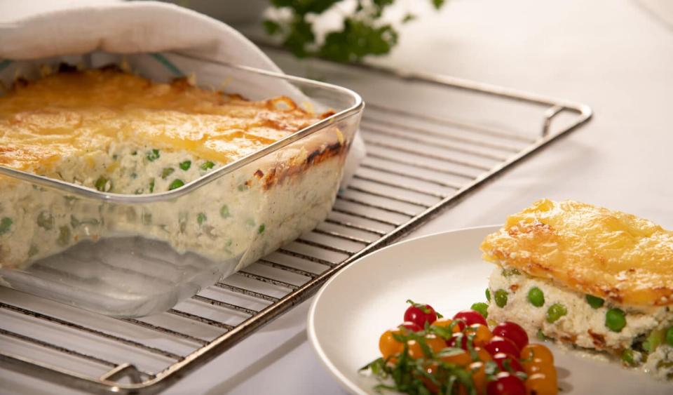 Lasagne de pomme de terre, ricotta et petits pois