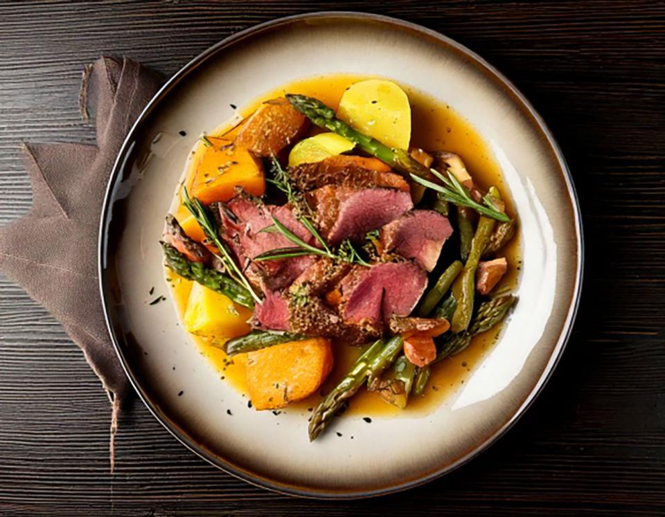 Agneau aux pommes de terre et légumes de saison au four